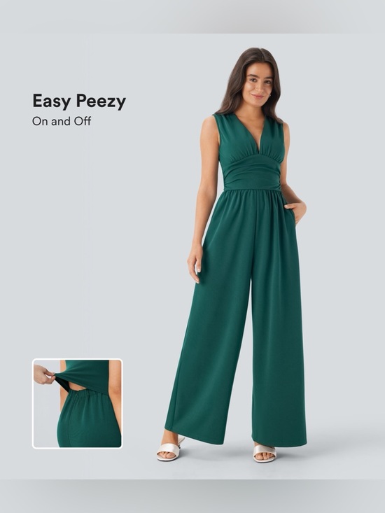 HALARA Pants - Halara Easy Peezy V Neck Sleeveless Wide Leg Jumpsuit Small Pockets Stretch